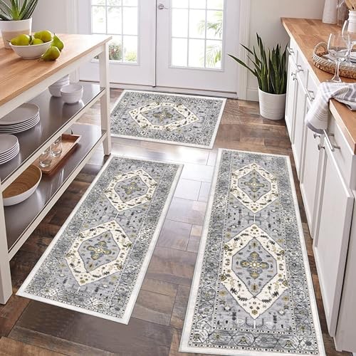 Farmhouse Kitchen Rugs Sets of 3, Kitchen Runner Rugs Non Slip Washable, Boho