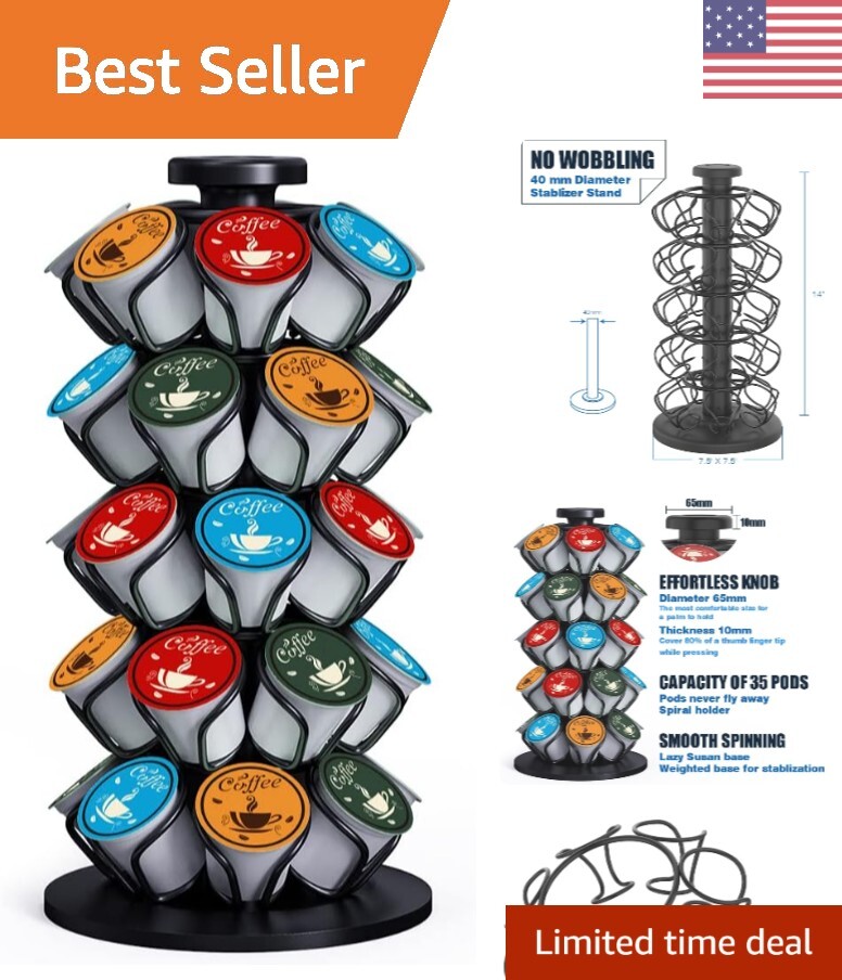 Compact Lazy Susan Coffee Pod Holder - Accommodates 35 K-Cup Pods Effortlessly-image