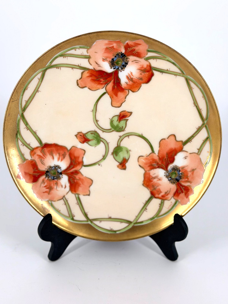 Vintage Limoges Coronet France Hand Painted Poppy Floral Gold Gilt 8.5