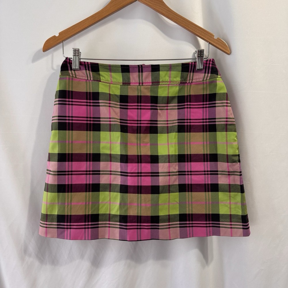 Lilly Pulitzer Plaid Mini Skort Size 4 Pink Green Stretch Golf Tennis Pickleball