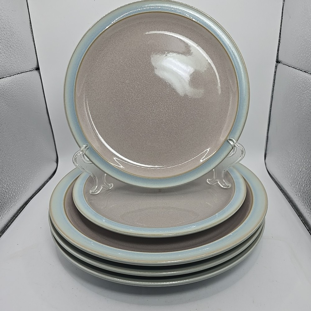 5 VTG Denby Duet Langley Taupe & Blue 2-8 5/8 In Salad 3-10 3/8 In Dinner Plates