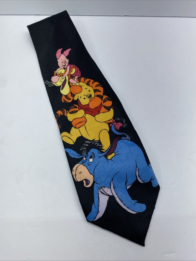 VINTAGE Winnie The Pooh Mens Tie Necktie - Disney Y2K Black Piglet Tigger Eeyore