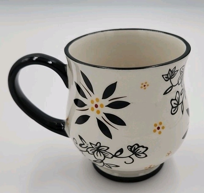 Temptations By Tara Classic 16 Oz Coffee Mug Cup Black Floral KFI-XNG-977414 EUC