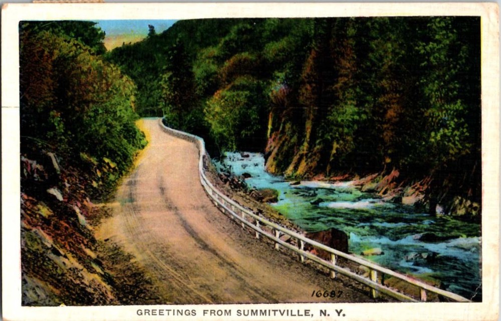 W-Border ROAD SCENE Adirondacks - Saranac & Lake George & Placid NY m/14 BC0098