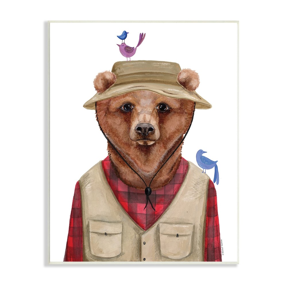 Red Tartan Bear Camping Gear Small Birds, Design by Rachel Nieman