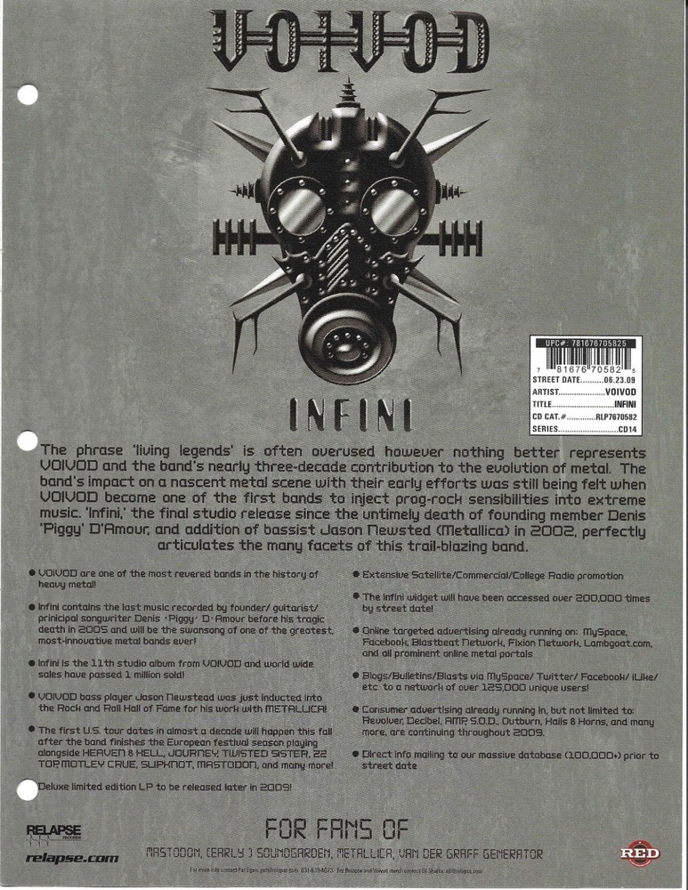 VOIVOD Vintage 2009 PROMO TRADE AD Poster for Infini CD 8.5x11 MINT Metallica