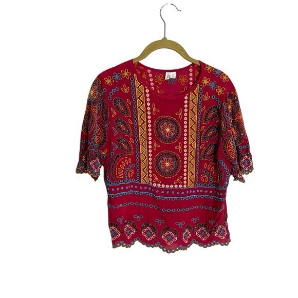 Anthropologie Tiny Red Boho Beaded Top XS