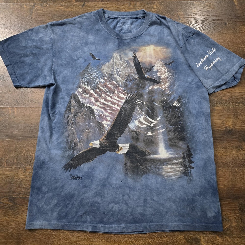 The Mountain Shirt Mens Large Blue Bald Eagle Jackson Hole Wyoming Graphic Tee