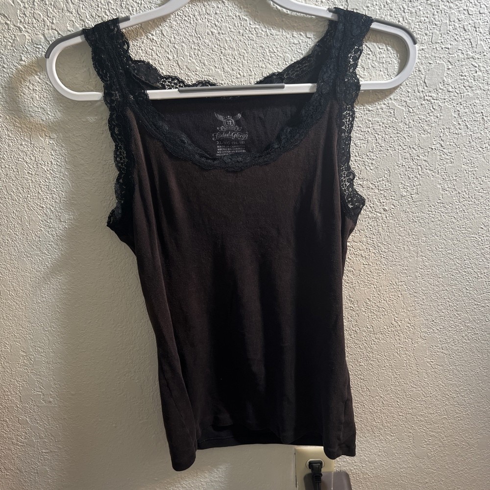 Ribbed lace trim FADED GLORY tank top shirt Size XL