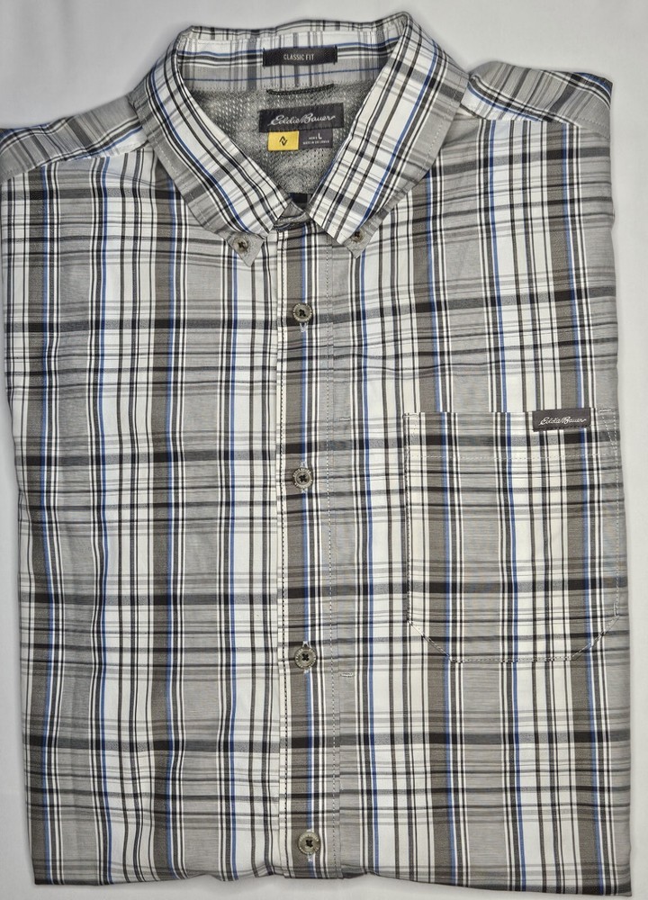 Mens Eddie Bauer Classic Fit Long Sleeve Plaid Button Up Shirt Size Large - EUC