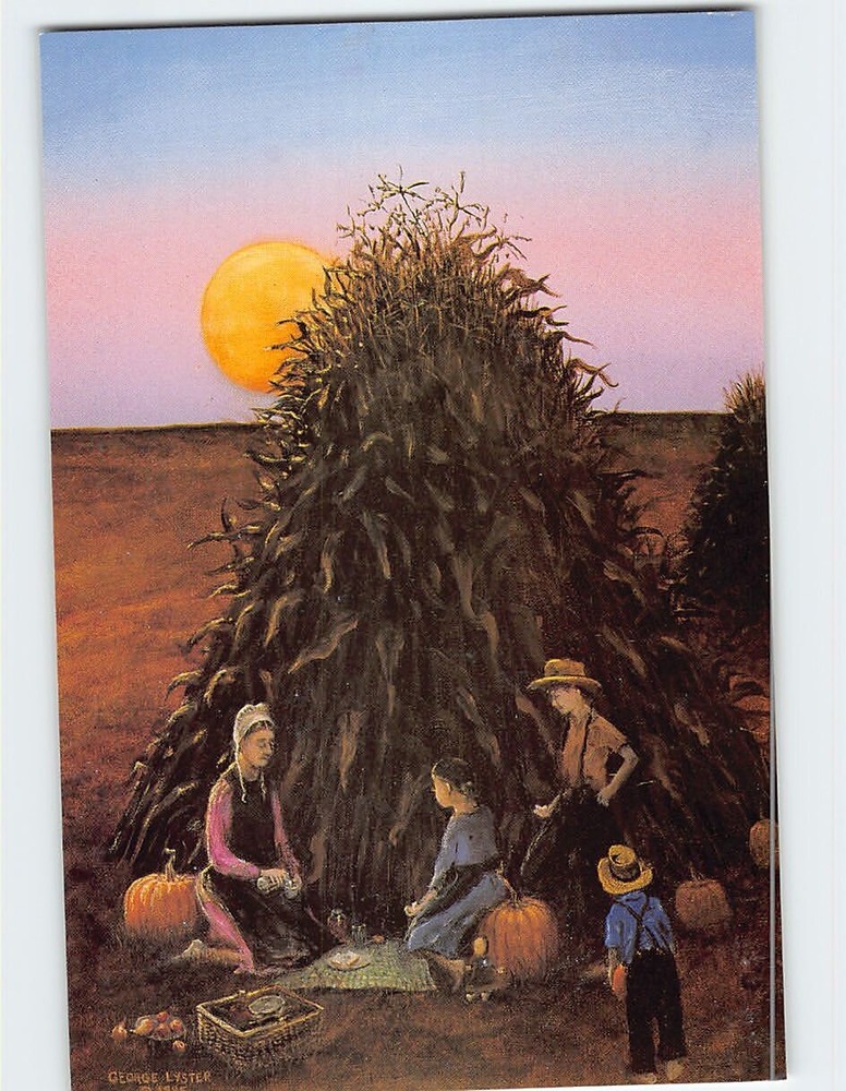 Postcard Pumpkin Picnic Painting by George Lyster