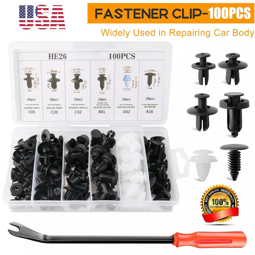 Car Retainer Clips 100 PCS Auto Plastic Fasteners Kit Push Trim Pin Rivet Bumper