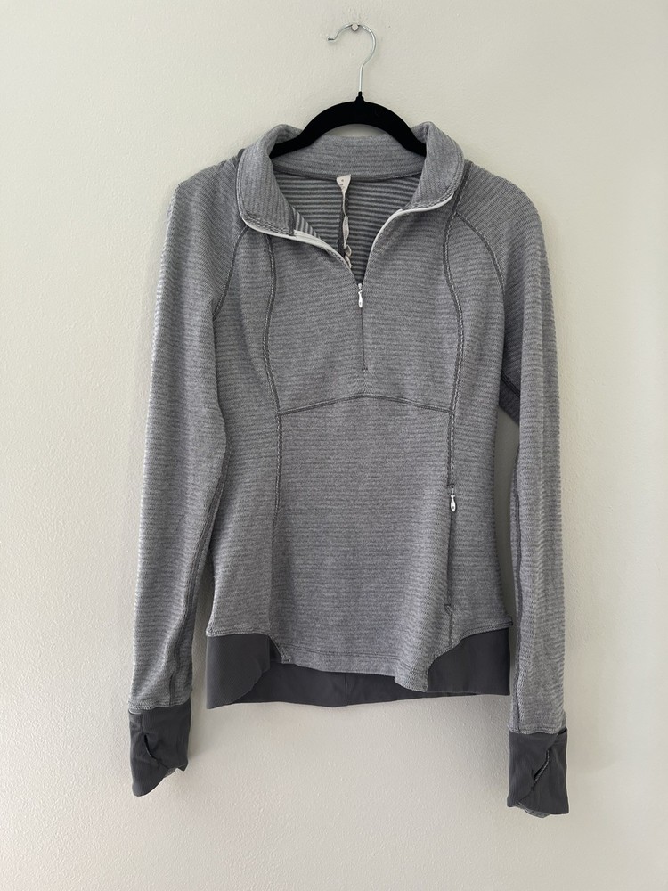 Lululemon Gray White Pique Runderful 1/2 Zip Long Sleeve Top Reflective Sz 6 EUC