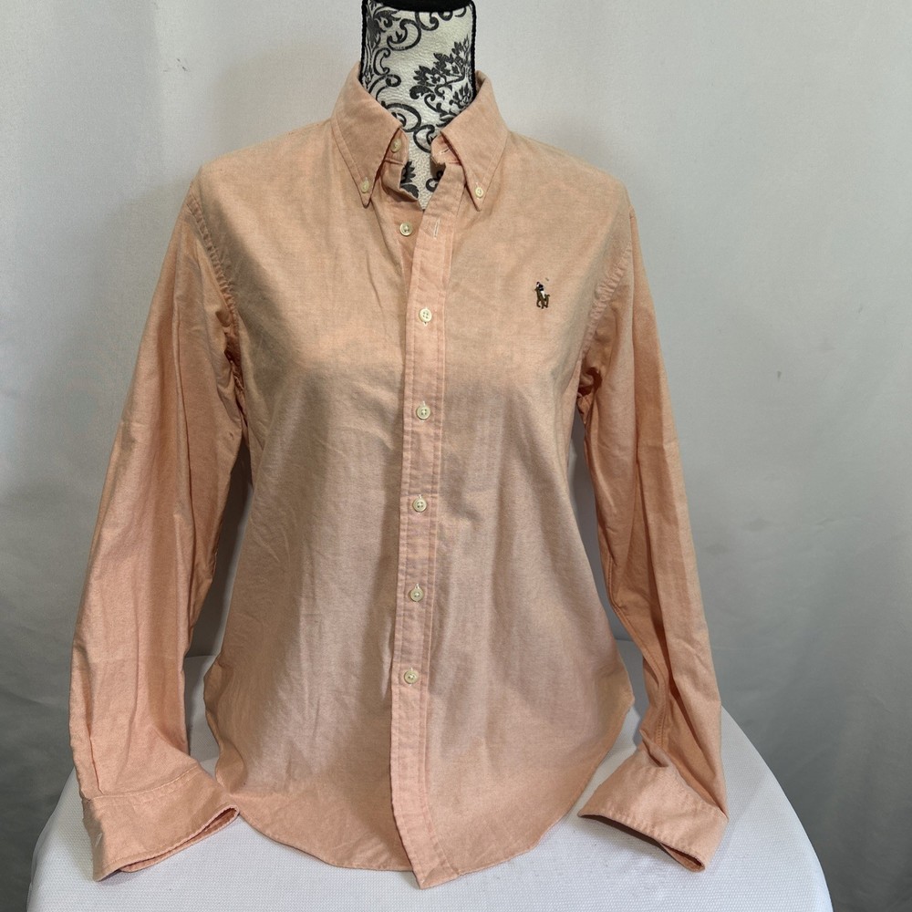 Polo Ralph Lauren Classic Fit Cotton Oxford Button Down Shirt Women Sz 12 Orange