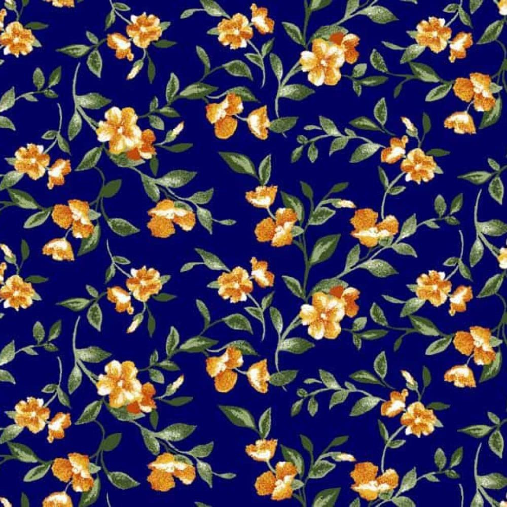 Inc Tiny Floral Pattern Double-Sided Stretch Fabric in Navy & Tangerine, 10 Yards – Soft, Durable, and Versatile for Sewing Projects