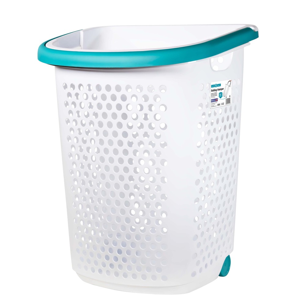 2 Bushel Rolling Plastic Laundry Hamper with -up Handle