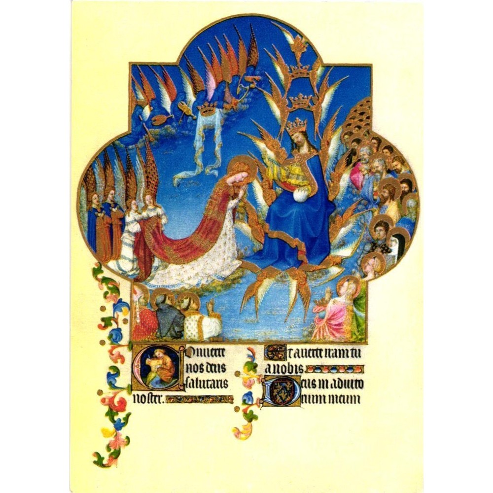 Vintage Les Tres Riches Heures du Duc de Berry Postcard Coronation of the Virgin