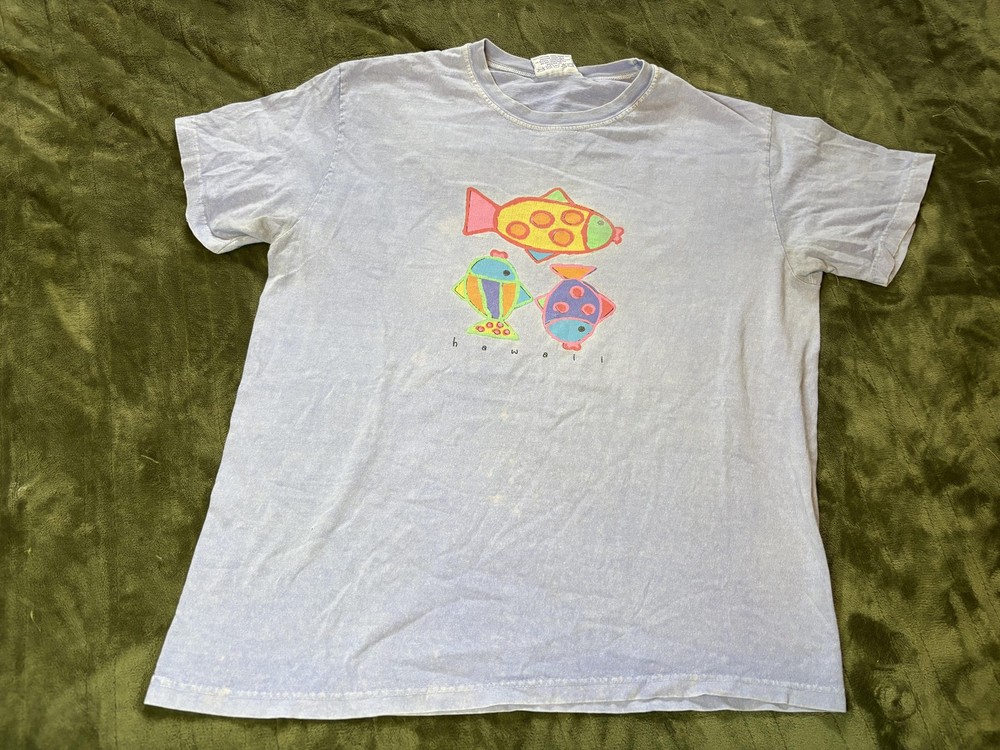Fresh Produce Shirt Womens Large Purple Hawaii Fish Graphic Beach Casual Tee