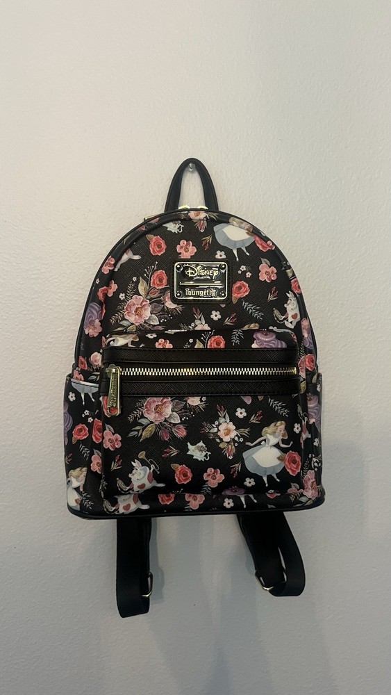 Loungefly Disney Alice in Wonderland Mini Backpack Black Multicolor Floral