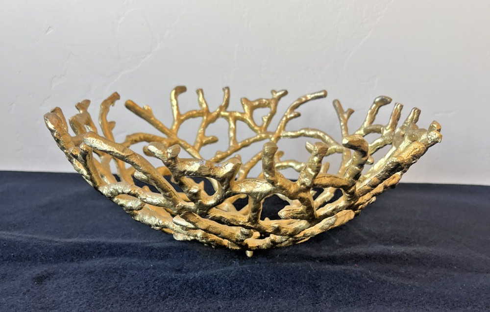 Gold Coral Metal Decorative Bowl Coastal Centerpiece Nautical Table Decor