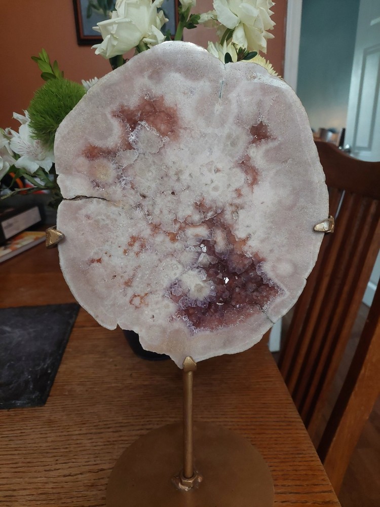 Pink Amethyst Slab on Display Stand Large Statement Piece