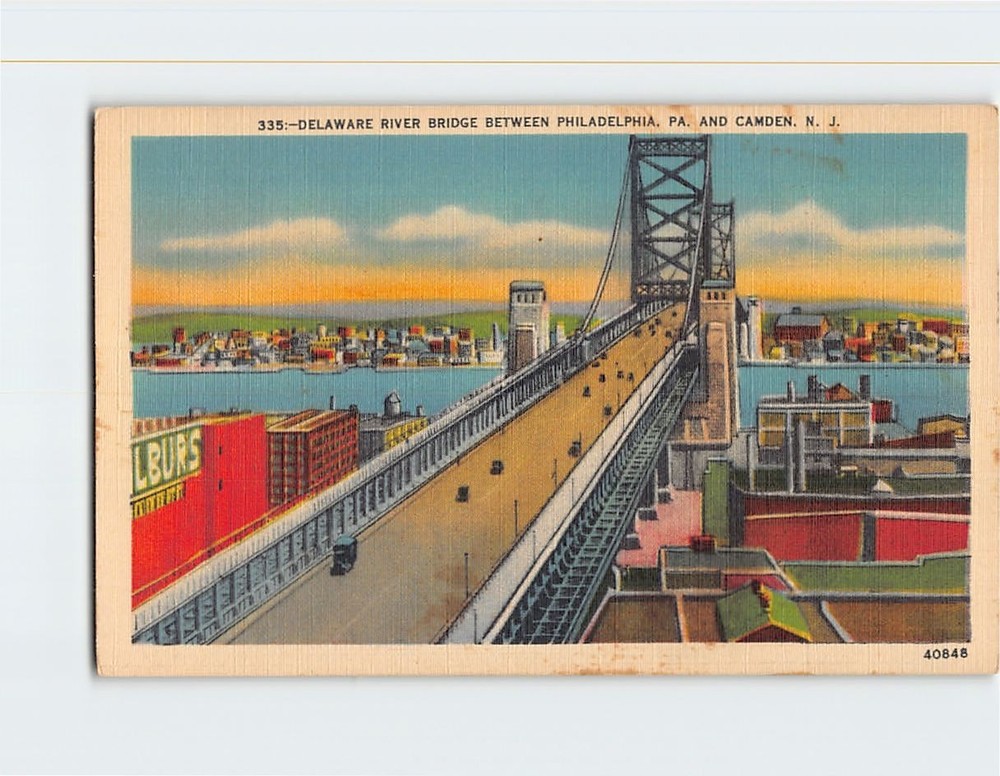 Postcard Delaware River Bridge Philadelphia Pennsylvania Camden New Jersey USA