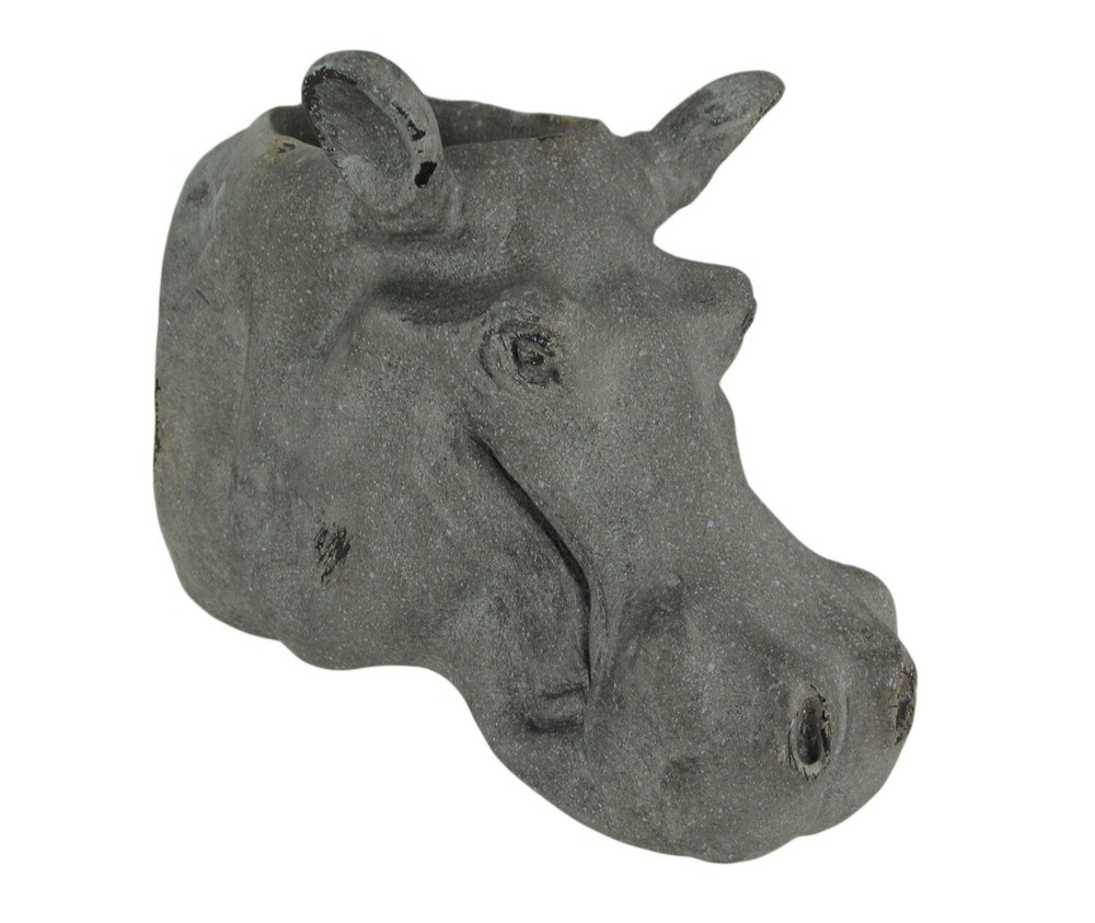 Grey Stone Finish Hippo Head Hanging Planter Statue