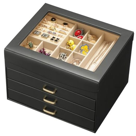 4Layer Jewelry Box with Lid, Classic Jewelry Organizer with 3 Drawers for