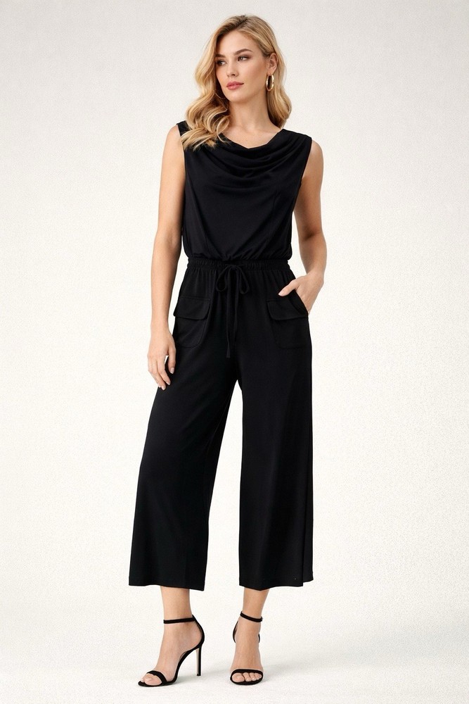 Vince Camuto Navy Blue Jumpsuit Sleeveless Cowl Neck Tie Waist Wide Leg Size M