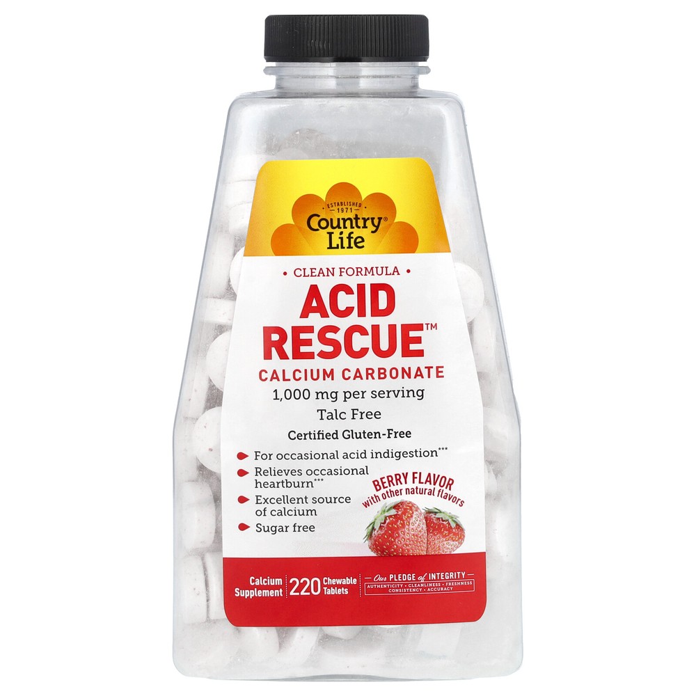 Acid Rescue, Calcium Carbonate, Berry, 1,000 mg , 220 Chewable Tablets (500 mg-image