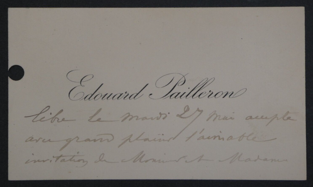 Édouard PAILLERON, Playwright - 2 PAGE AUTOGRAPH BUSINESS CARD