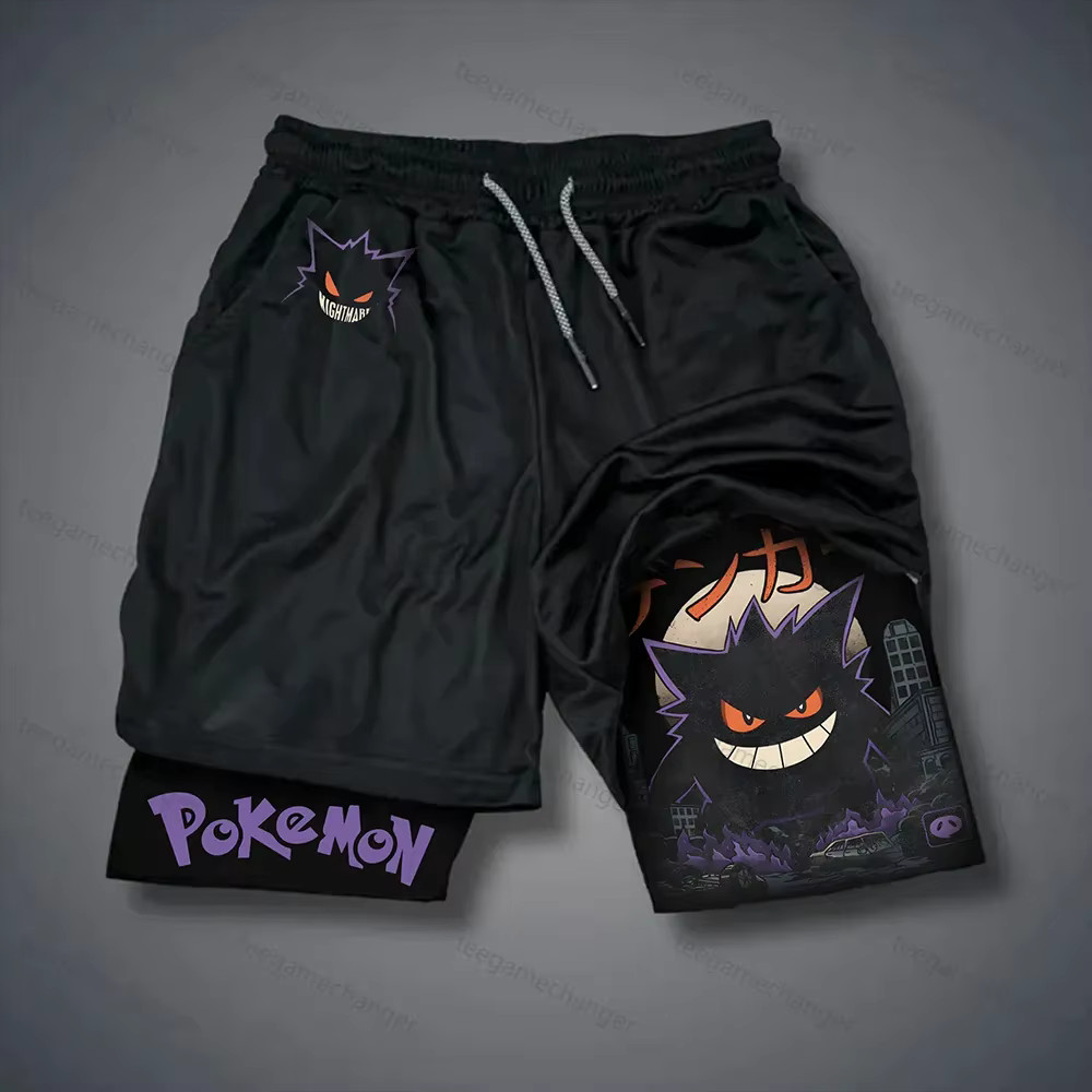Pokemon Anime Shorts Men Breathable Double Layer Sports Streetwear
