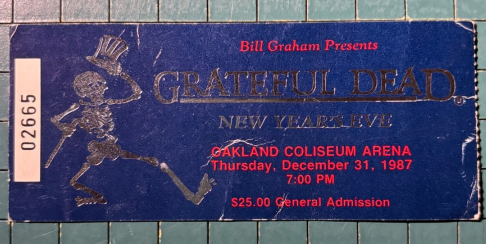Grateful Dead New Year’s Eve 1987-1988 Oakland Coliseum Ticket Stub