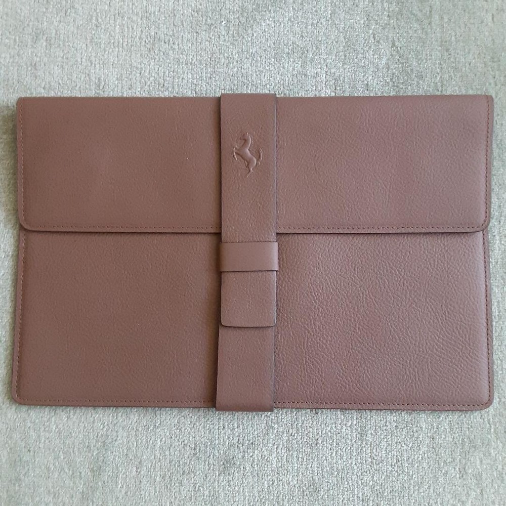 Ferrari Leather Document Holder Tablet Case Pouch Brown by Schedoni w/ Dust Bag