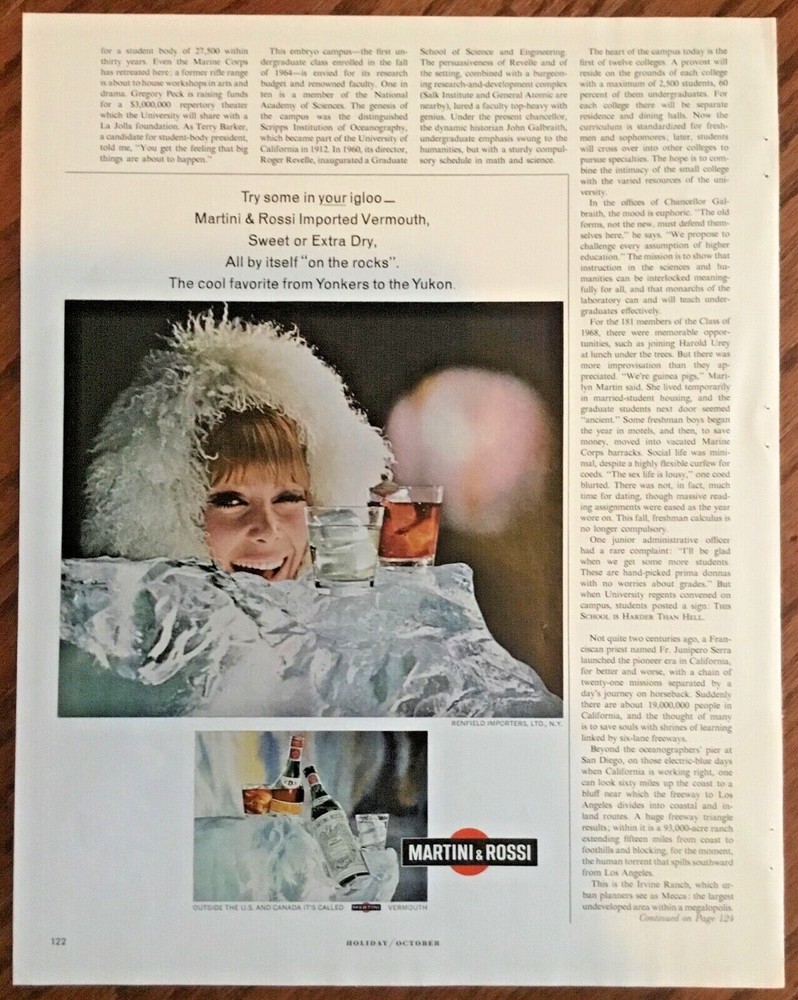Martini & Rossi print ad 1965 original vintage art retro girl 1960s Igloo Yukon