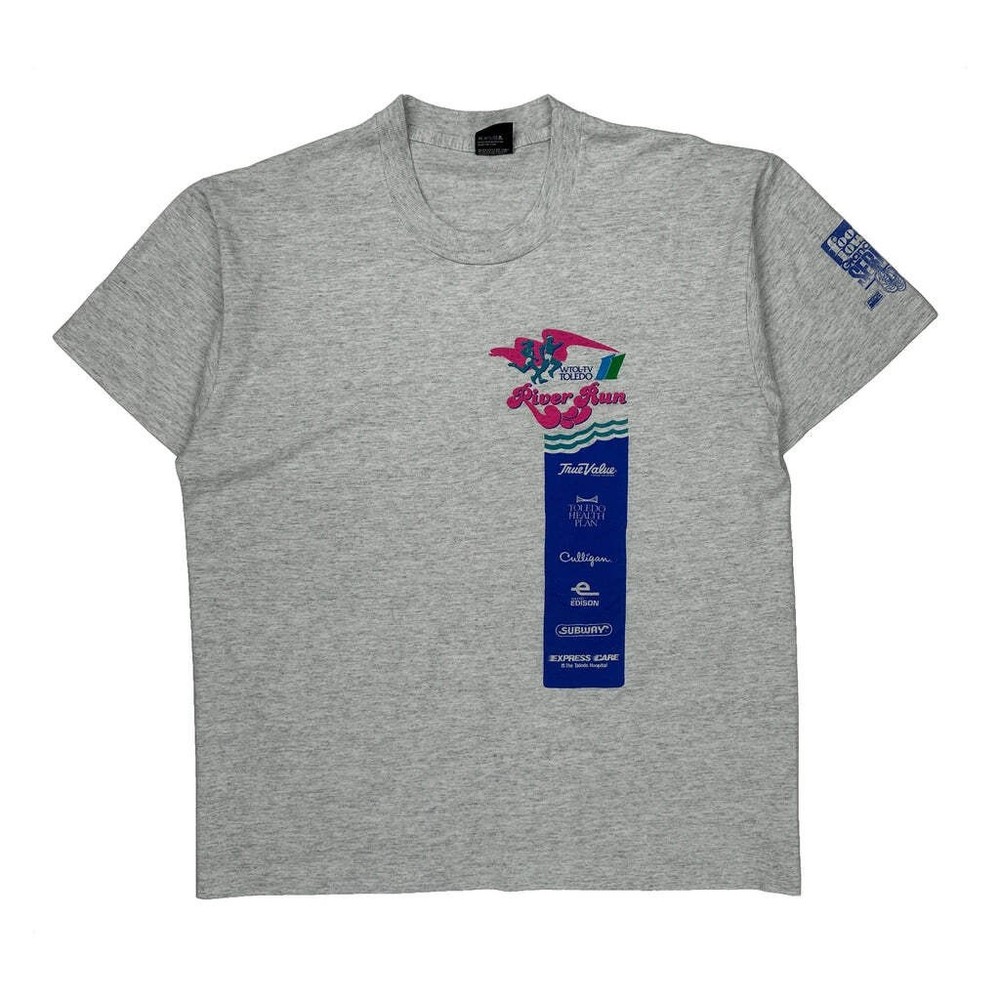 Single Stitch River Run Screen Stars Graphic T-Shirt - XL Gray Cotton Blend