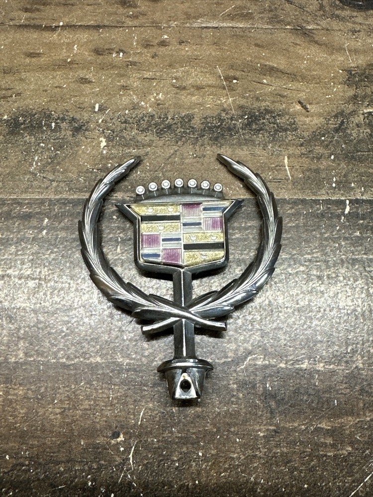 Old Cadillac Deville Hood Ornament Chrome Front Factory Logo Emblem