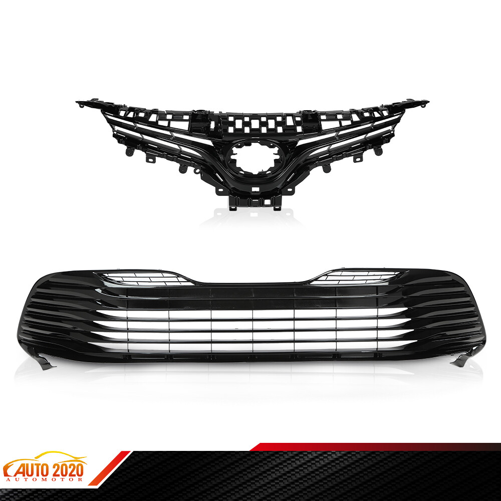 Fit For 18-20 Toyota Camry LE XLE Front Bumper Upper Lower Grille Black Trim