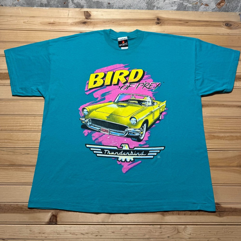 Vintage 90s Bird Of Prey Ford Thunderbird Classic Car Hot Rod Neon Shirt Size XL