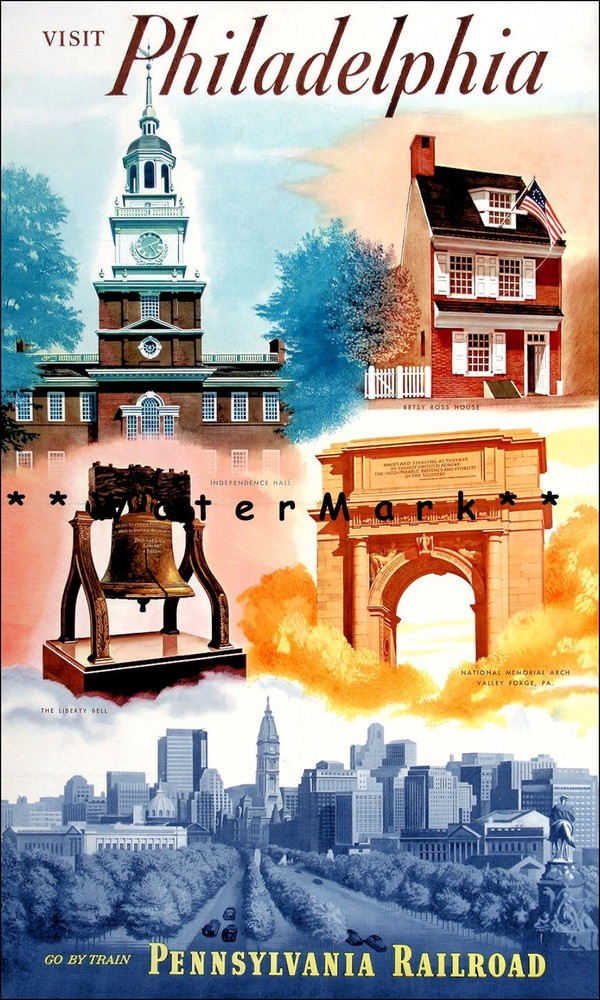 Vintage 1948 Pennsylvania Railroad Go By Train Philadelphia Travel Poster  