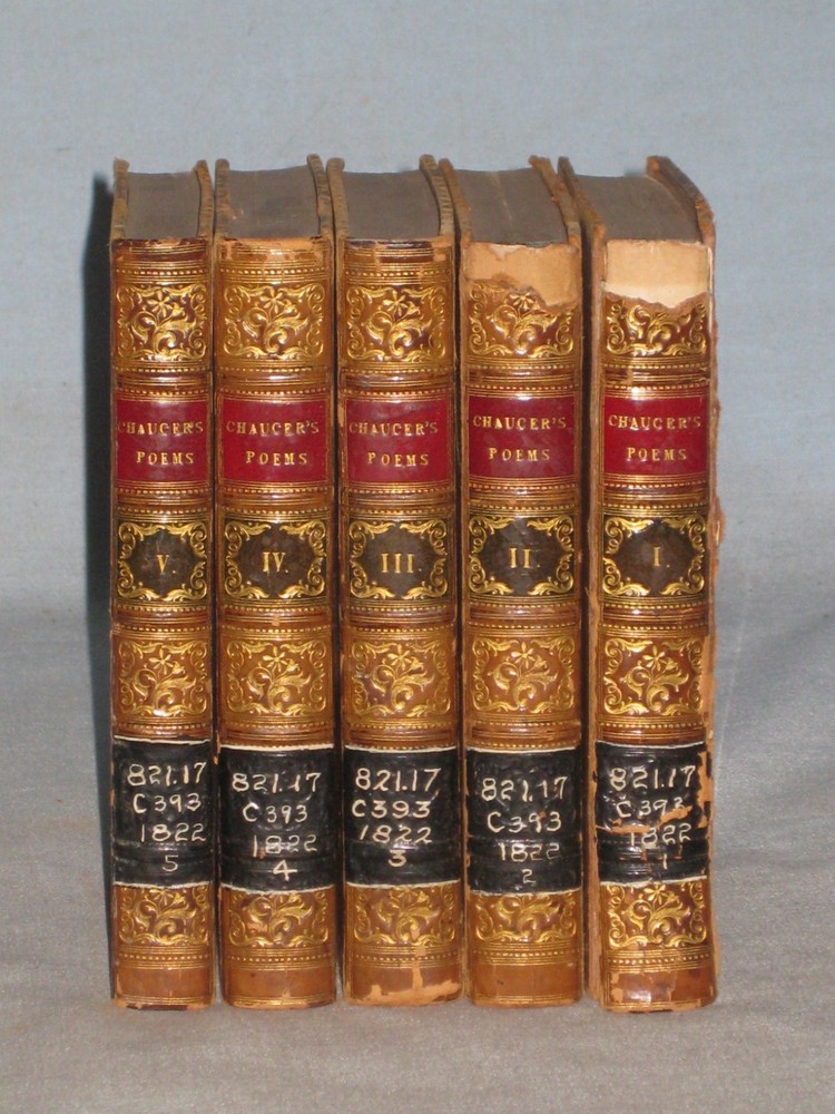 1822 Complete Set Of 5 Books The Poems Of Geoffrey Chaucer