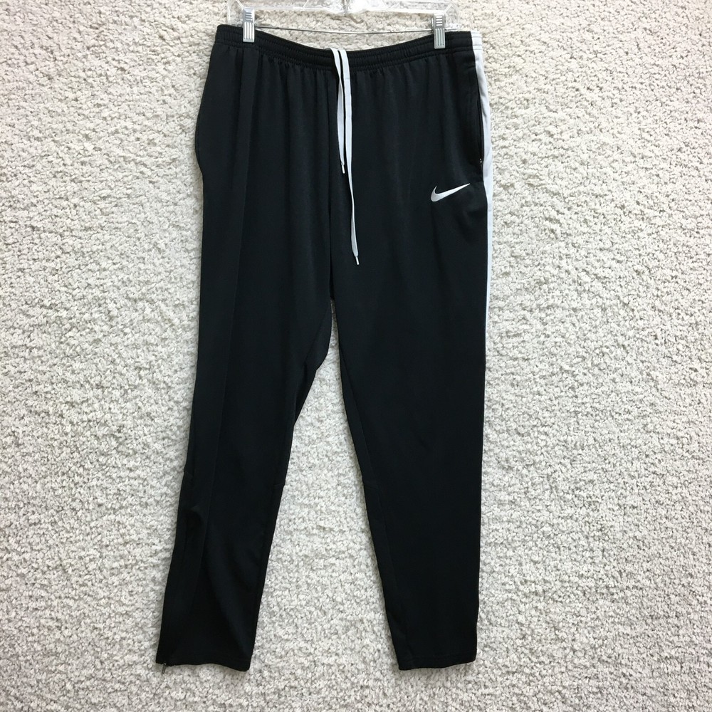 Nike Pants Large Adult Black Ankle Zip Pockets Track Dri Fit Athletic Logo Men L