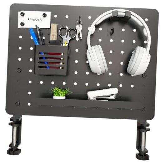 Clamp-on Desk Pegboard, Standing Desk Accessories for Office, Medium Black