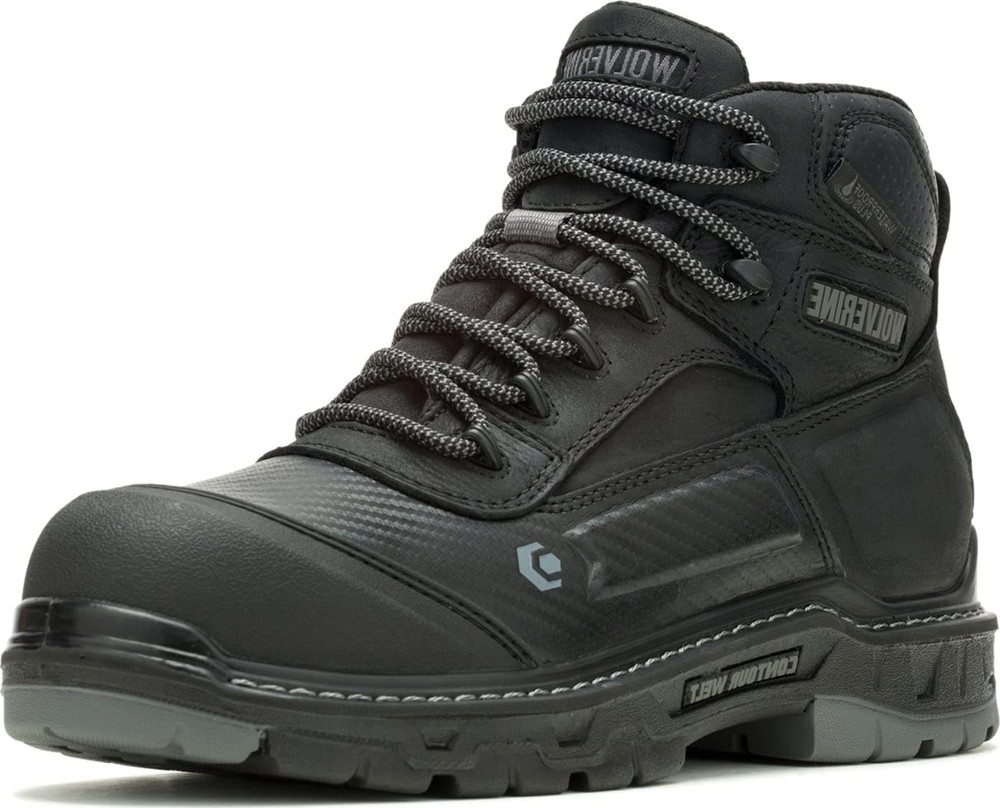Wolverine Overpass 6-Inch Mid Composite Toe Waterproof Work Boot in Black Grey Size 9