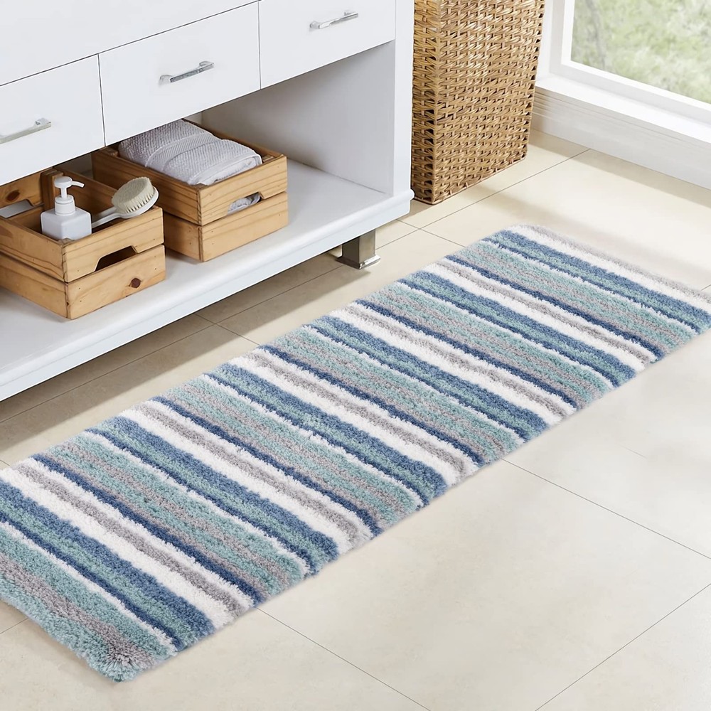 Soft Absorbent 17x48 Fluffy Microfiber Bathroom Rug Non-Slip Mat