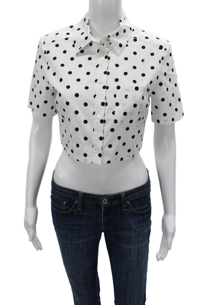 Staud Womens Cropped Polka Dot Button-Up White Collared Short Sleeve Size SFree Shipping in US $100+ Orders | $6.95 Orders Below