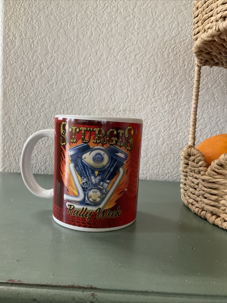 Sturgis Rally Week Motorcycle Coffee Mug Cup Bay Island Inc Engine Flames Red
