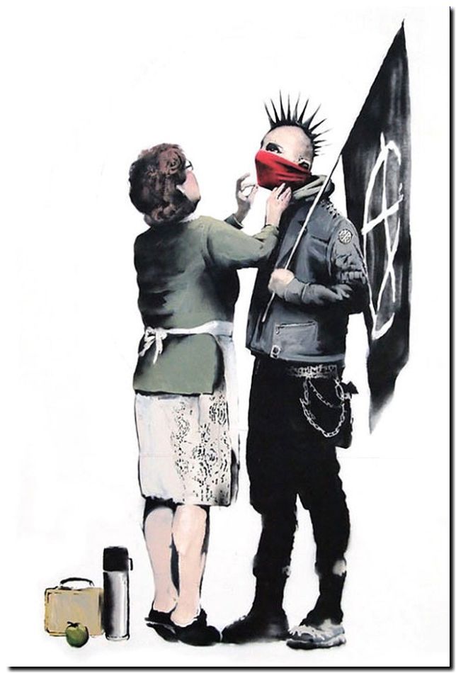 BANKSY STREET ART *FRAMED* CANVAS PRINT Mother Anachist 18x12