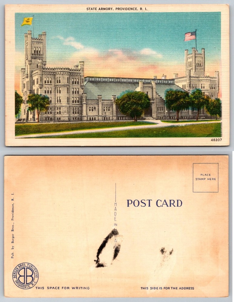 State Armory Providence RI Linen Postcard Berger Bros. Historic Building