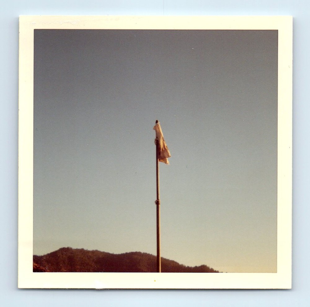 Old Vintage Square Color Photo ABSTRACT FLAG POLE AND MOUNTAIN SNAPSHOT PIC